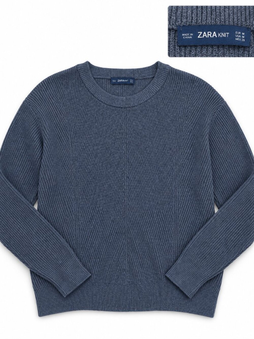 Zara Knit Navy Crewneck Sweater